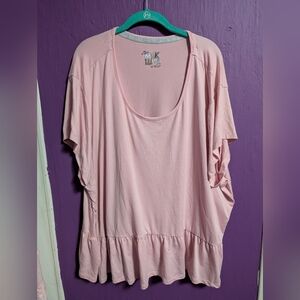 💜 MUK LUKS Pink Round Neck Babydoll Short Sleeve Tee 4X 22 24 26